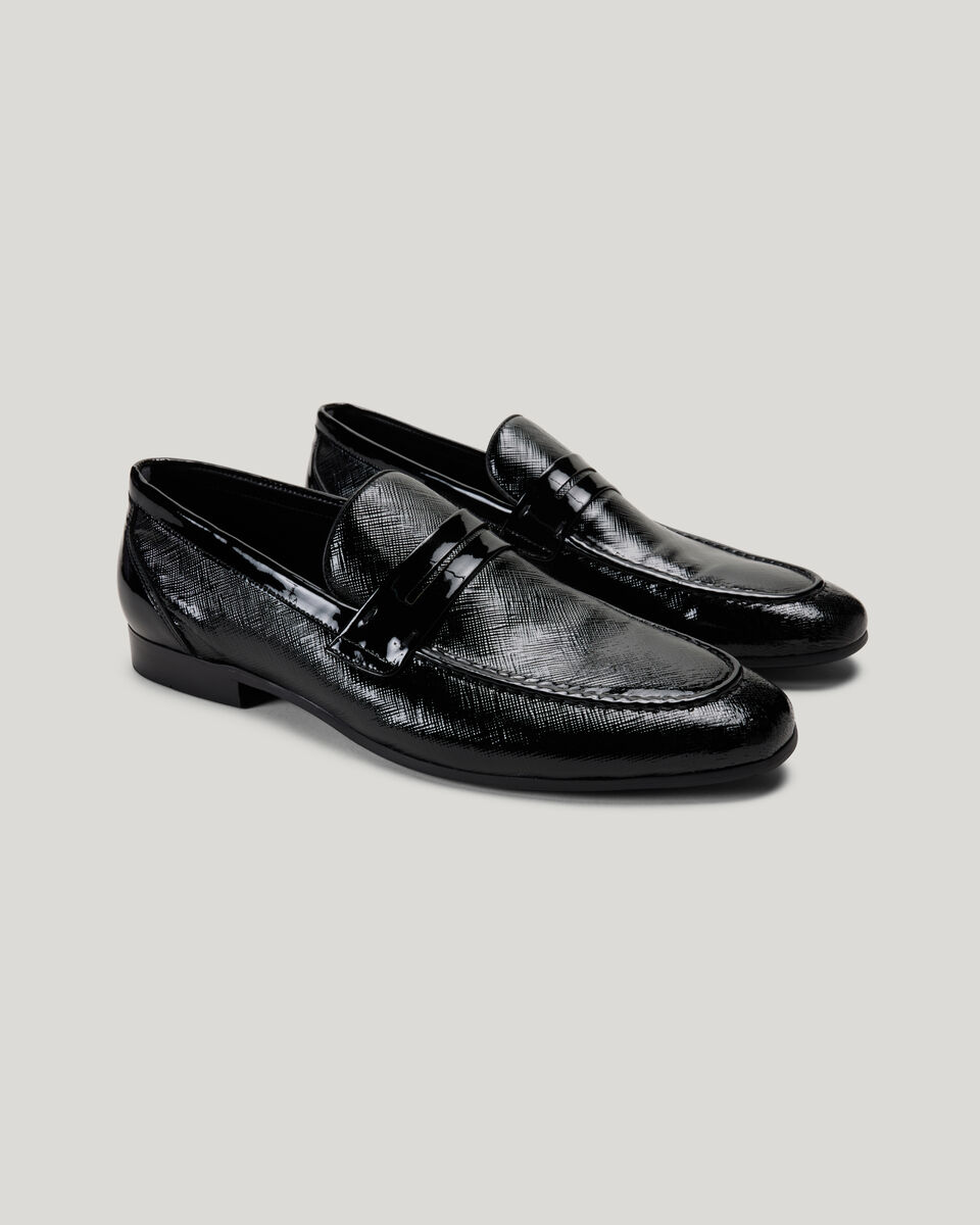 Patent Saffiano Texture Loafers, Black, hi-res